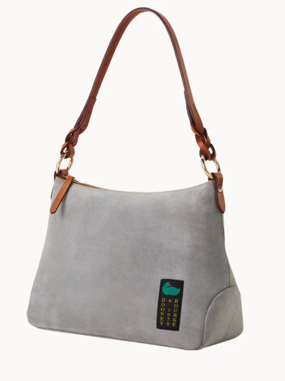 Dooney & Bourke Gray Suede Chloe 30 Shoulder Bag with Brown Leather Strap NWT - Picture 2 of 11